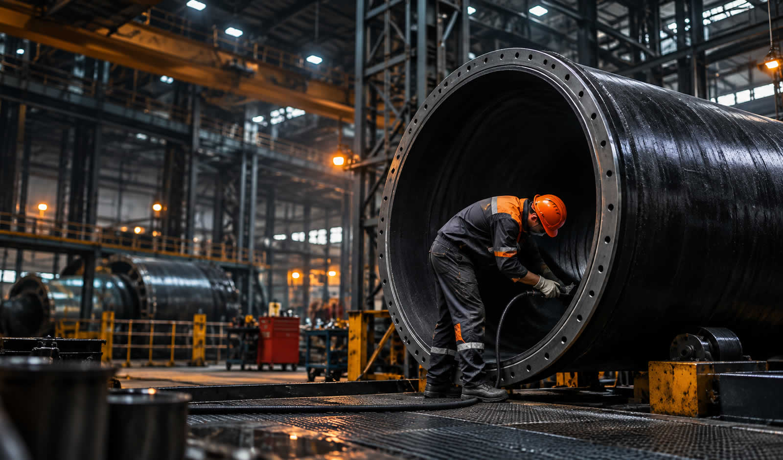 Rubber lining installed inside an industrial process vessel